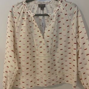 Cream Embroidered Print Blouse Size S. New!